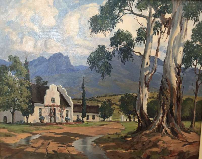 Oil Painting of a Cape Dutch Homestead - Hugh Stevenson (1910-1956)