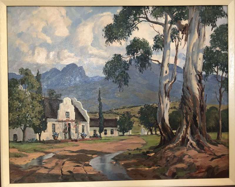 Oil Painting of a Cape Dutch Homestead - Hugh Stevenson (1910-1956)