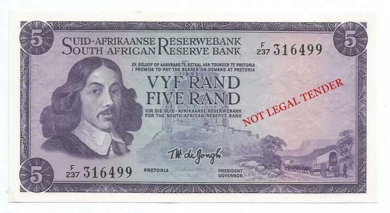 T.W. De Jongh, 3rd Issue Five Rand F237, AUNC