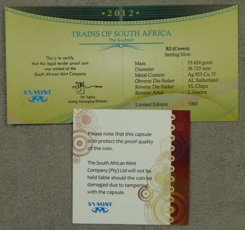 South Africa Proof Silver R2 1 Ounce Gautrain 2012