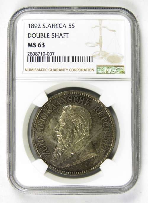 ZAR Kruger Crown 1892 5 Shillings Double Shaft NGC MS63 for Fred90
