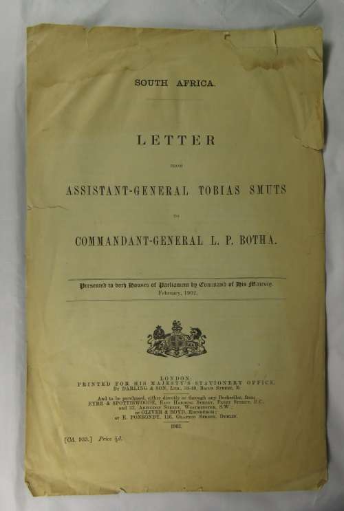 Letter of Tobias Smuts to General Botha (Published as a Parliamentary Paper)