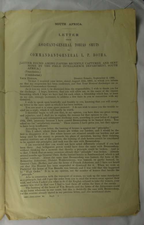 Letter of Tobias Smuts to General Botha (Published as a Parliamentary Paper)