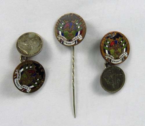 ZAR Coat of Arms Enameled Cufflinks & Pin (Boer War Period)