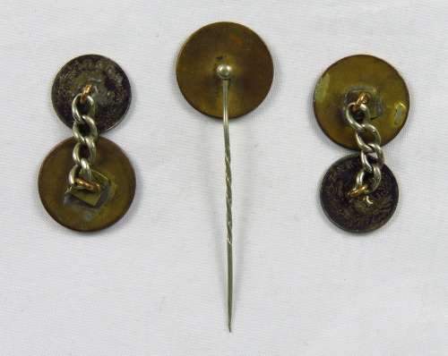 ZAR Coat of Arms Enameled Cufflinks & Pin (Boer War Period)