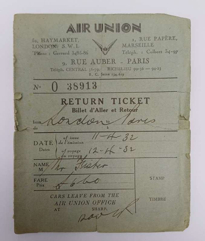 Air Union France 1932 Golden Ray (bar & restaurant plane) original photo, ticket & baggage slip