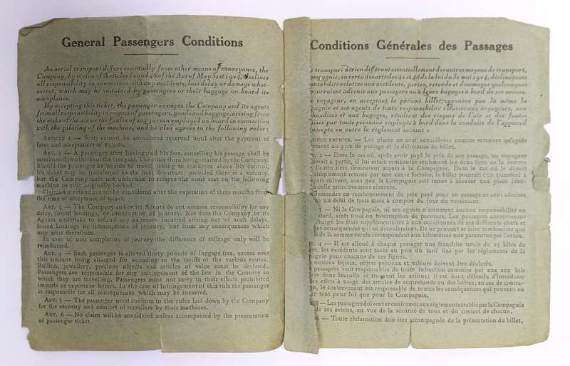 Air Union France 1932 Golden Ray (bar & restaurant plane) original photo, ticket & baggage slip