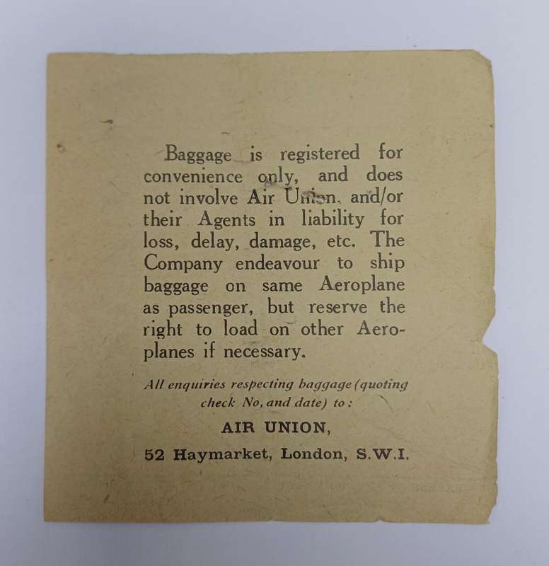 Air Union France 1932 Golden Ray (bar & restaurant plane) original photo, ticket & baggage slip