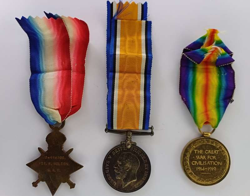WW1 Trio M2-114200 Pte. E. Bolton A. S. C.