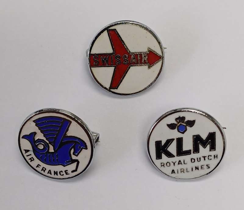 3 X Vintage Airline Badges, Swiss Air, Air France and KLM