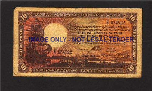 South Africa Ten Pounds 1943 J Postmus