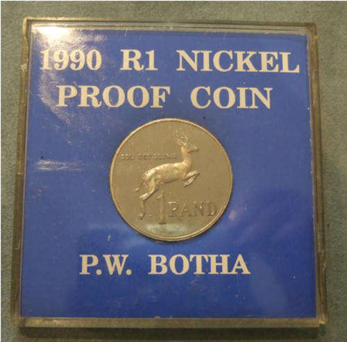 1990 R1 Nickel Proof Coin P.W. Botha In Holder