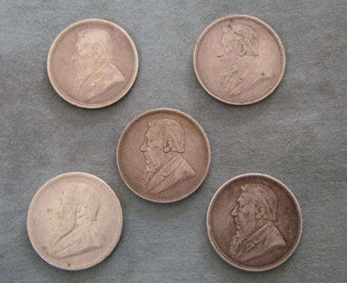 ZAR Kruger Two Shillings 1892, 1894, 1895, 1896 & 1897