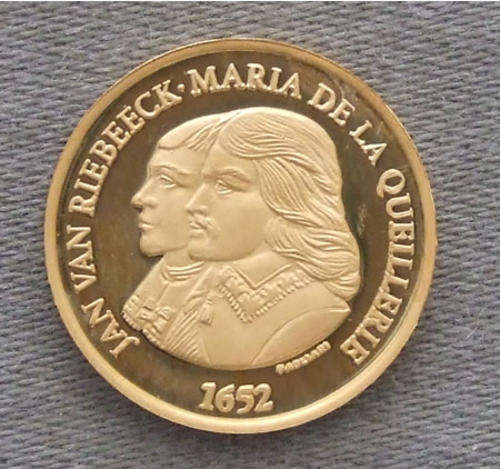 1/10 oz Gold Proof Van Riebeeck & Maria De La Quellerie 1652 Medallion