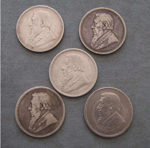 ZAR Kruger Set of 2 Shillings 1892, 1894, 1895, 1896 & 1897