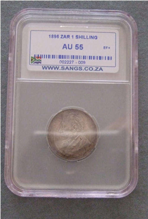 Scarce 1896 ZAR One Shilling AU55 SANGS