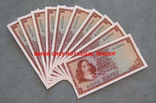 South Africa Run of 10 Notes R1 Large A Series