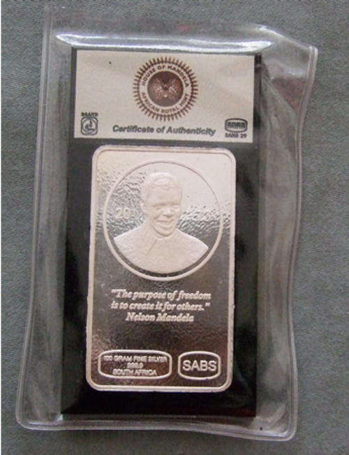 House of Mandela 100g 999 Silver Bullion Bar