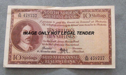 De Kock 10 Shillings 1950 VF+