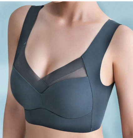 Sheer Mesh V-neck Seamless Bra,  Comfortable Breathable Push-up Underwear