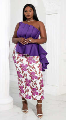 Plus One Shoulder Ruffle Trim Peplum Waist Dress Multicolor   2XL