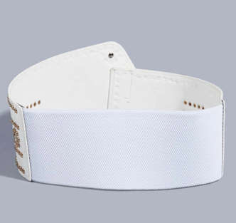 Women`s White Rhinestone Decorated Wide Waist Belt With Rivets