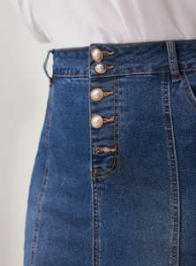 Mulvari Plus Button Fly Mermaid Hem Denim Skirt  Dark Wash/2XL