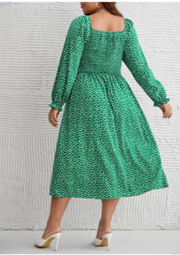 Plus Ditsy Floral Print Knot Front Flounce Sleeve Dress Green/4XL