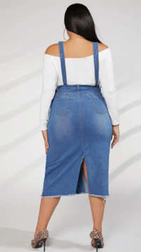 Split Hem Denim Overall Dress Without Top Medium Wash/3XL