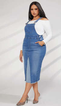 Split Hem Denim Overall Dress Without Top Medium Wash/3XL