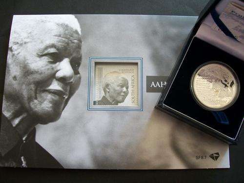 NEW 2013 STERLING SILVER PROOF R1 COIN - LEGEND OF NELSON MANDELA WITH COA AND COMMEMORATIVE FOLDER