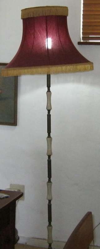 BRASS & MARBLE TALL STANDING LAMP & SHADE