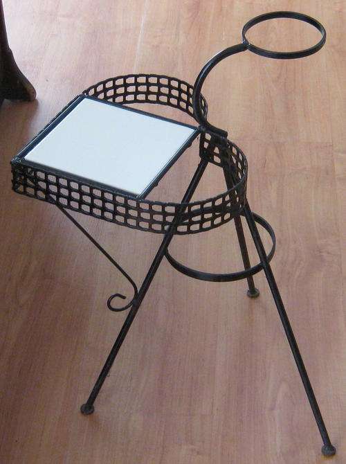 VINTAGE WROUGHT IRON PLANT STAND or SIDE TABLE