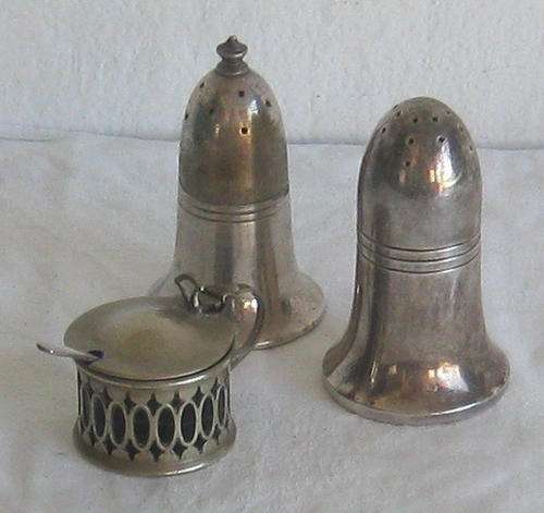 SILVER PLATED MUSTARD POT & SALT / PEPPER SHAKERS