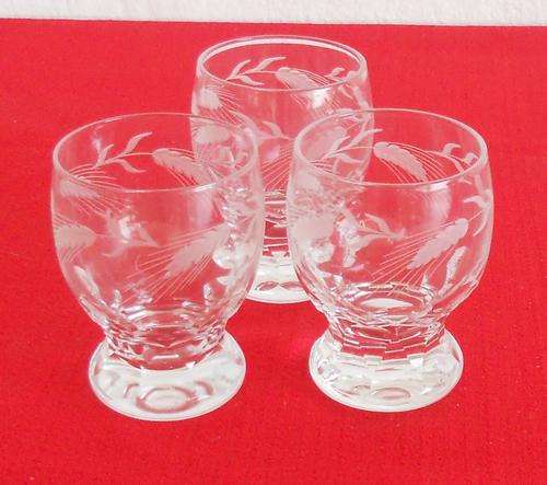 3 CRYSTAL SHERRY OR LIQUEUR GLASSES - Wheat Pattern