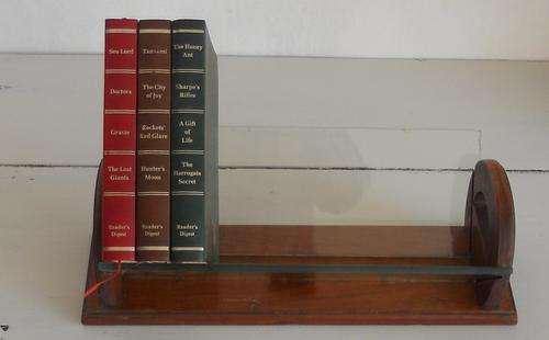 VINTAGE WOOD AND GLASS BOOK RACK