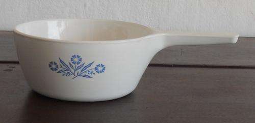 SMALL CORNING WARE POT WITH BLUE DESIGN - MADE IN THE USA