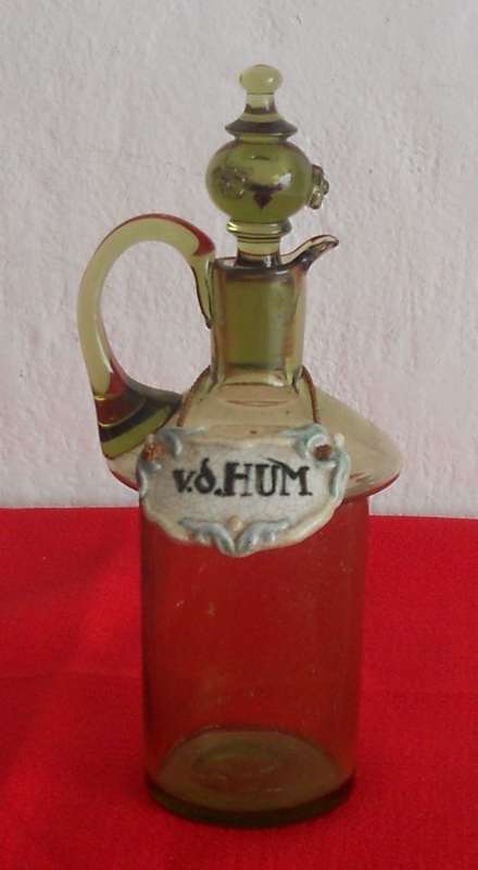 SMALL GREEN DECANTER WITH VAN DER HUM TAG