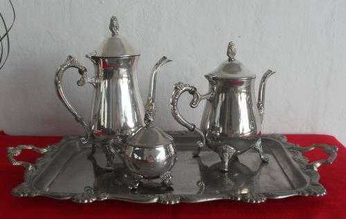SILVER PLATED TEA SET - COFFEE POT, TEA POT & SUGAR BOWL