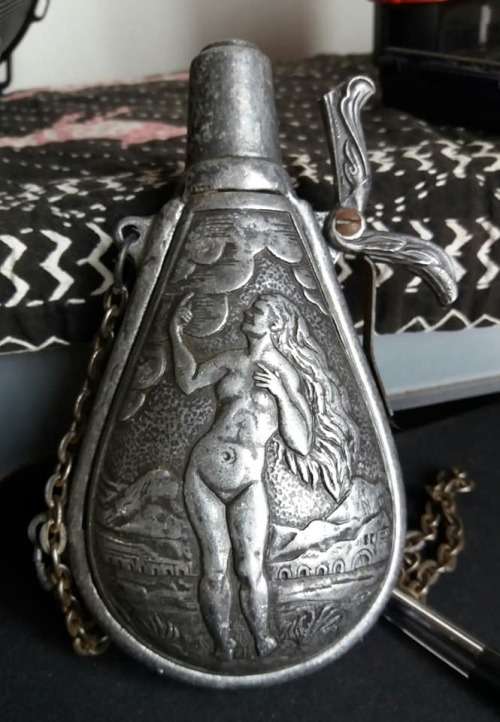 PEWTER GUN POWDER FLASK
