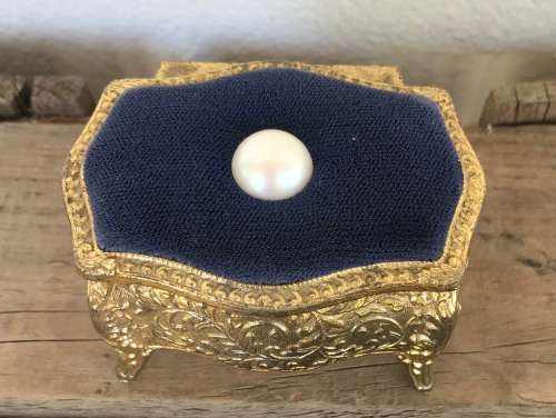 VINTAGE METAL TRINKET BOX WITH VELVET TOP