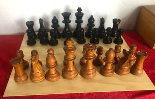 VINTAGE WOODEN CHESS SET and BOX