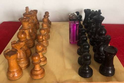 VINTAGE WOODEN CHESS SET and BOX