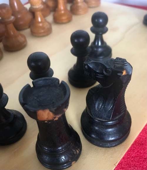 VINTAGE WOODEN CHESS SET and BOX