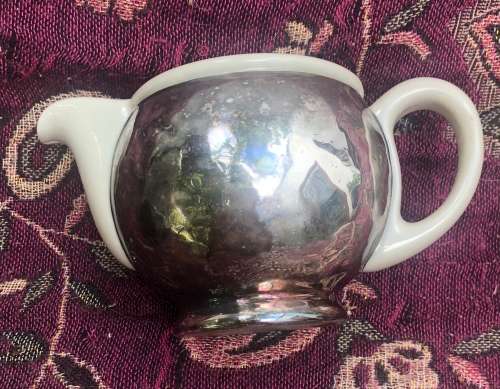 WMF BAUHAUS ART DECO SILVER PLATE OVER PORCELAIN SUGAR BASIN and MILK JUG