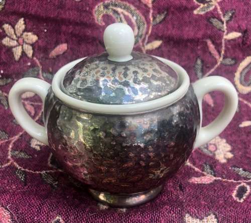WMF BAUHAUS ART DECO SILVER PLATE OVER PORCELAIN SUGAR BASIN and MILK JUG