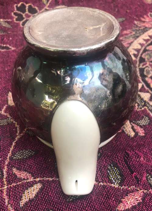 WMF BAUHAUS ART DECO SILVER PLATE OVER PORCELAIN SUGAR BASIN and MILK JUG
