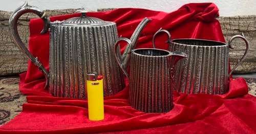 ANTIQUE SILVER PLATED TEASET