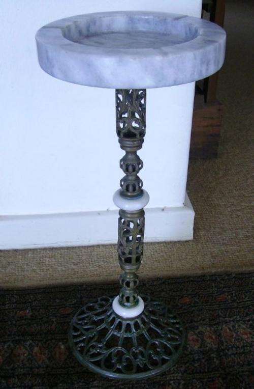 BRASS AND MARBLE ASHTRAY STAND