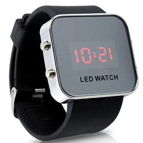 Unique Unisex Mirror LED Watch with Digital Display and Rubber Strap (Black or White Colour)